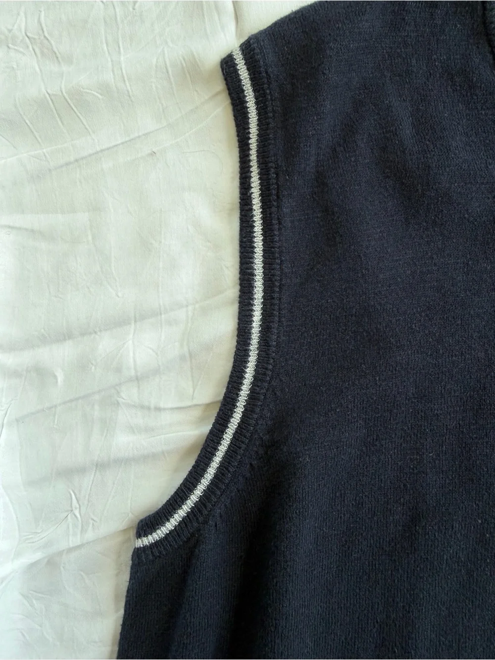 J.Crew 100% Cotton V-Neck Sweater Vest Navy Tipped Trim Men’s Medium Preppy